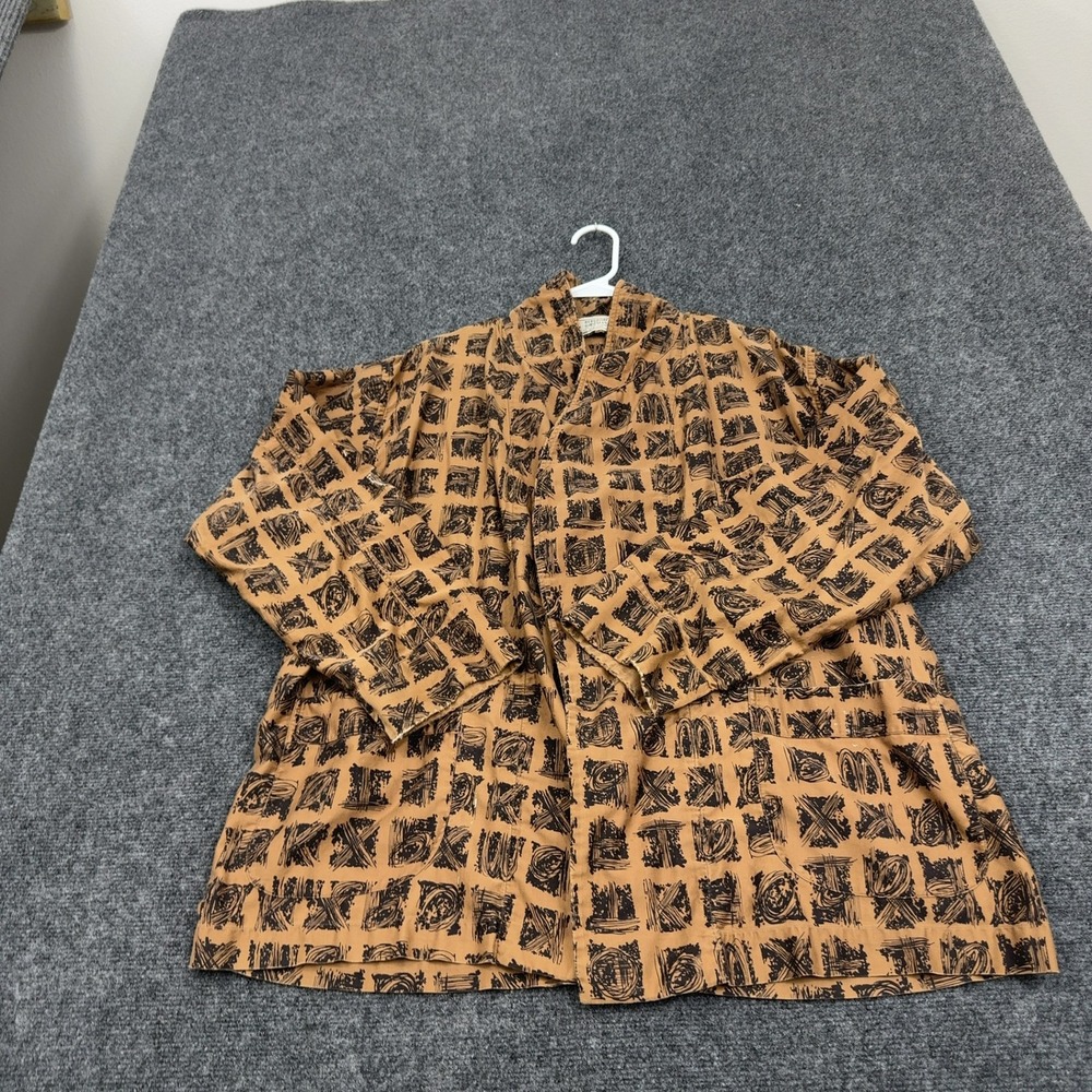 Vintage Bergdorf Goodman Jacket Mens Tan Cotton Abstract Pattern Robe Style